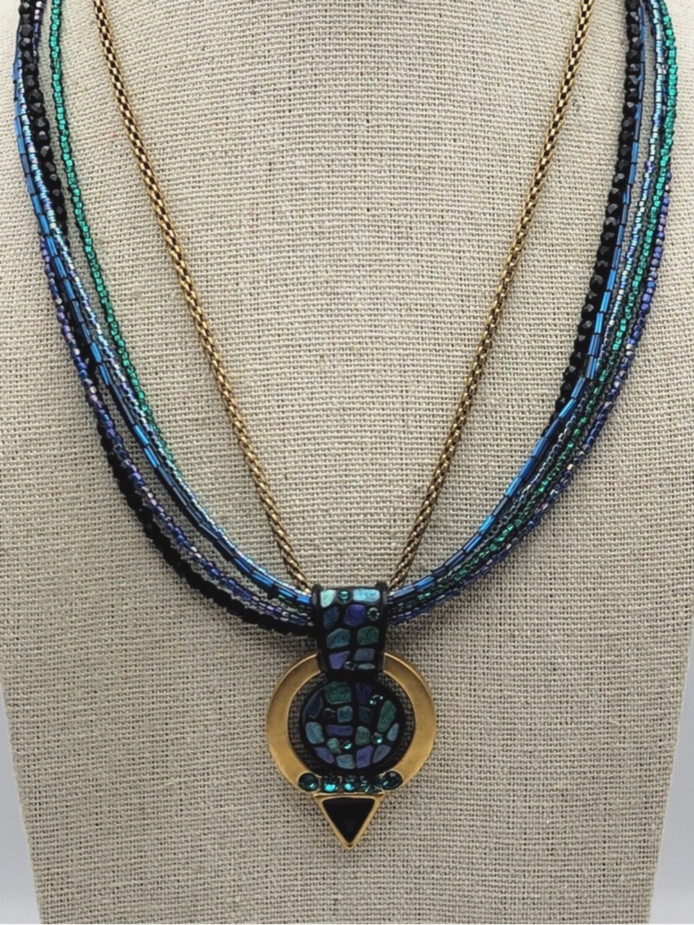 Chico's Blue-Green Multi-Strand Pendant Necklace - Picture 2 of 7